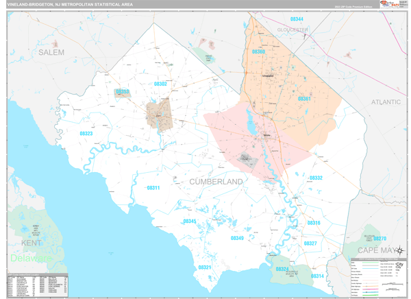 Vineland-Bridgeton Metro Area Wall Map